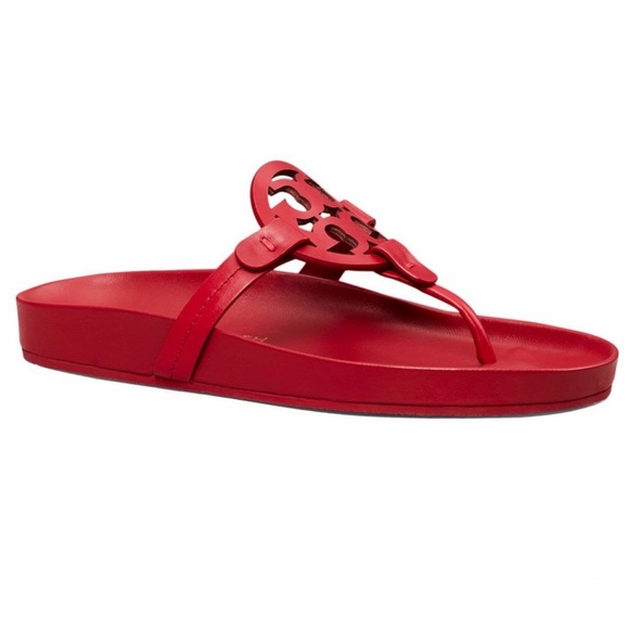 NWT Authentic Tory Burch Miller Cloud Red Leather Thong Sandals Size 11 M - Picture 14 of 16